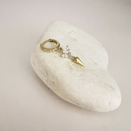 עגיל בודד לוטוסין  משובץ זהב 14 קראט